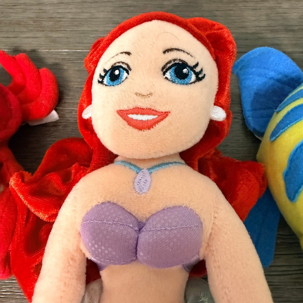 Disney The Little Mermaid Ariel Flounder Sebastian Plush Set